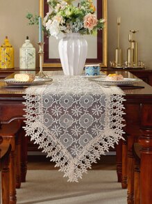 精美水溶蕾絲鏤空花邊刺繡工藝桌布家居裝飾 - 卡其色 - 查看 1