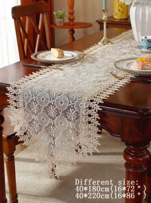 精美水溶蕾絲鏤空花邊刺繡工藝桌布家居裝飾 - 卡其色 - 查看 2