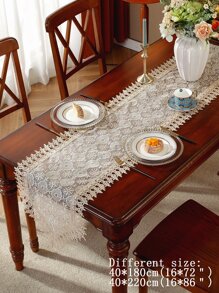 精美水溶蕾絲鏤空花邊刺繡工藝桌布家居裝飾 - 卡其色 - 查看 3