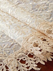 精美水溶蕾絲鏤空花邊刺繡工藝桌布家居裝飾 - 卡其色 - 查看 9