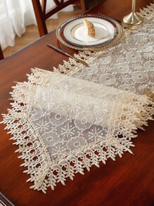 精美水溶蕾絲鏤空花邊刺繡工藝桌布家居裝飾 - 卡其色 - 查看 4