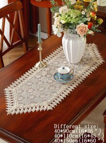 精美水溶蕾絲鏤空花邊刺繡工藝桌布家居裝飾 - 卡其色 - 查看 5