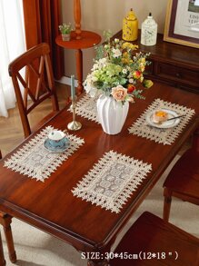 精美水溶蕾絲鏤空花邊刺繡工藝桌布家居裝飾 - 卡其色 - 查看 6