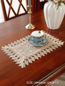 精美水溶蕾絲鏤空花邊刺繡工藝桌布家居裝飾 - 卡其色 - 查看 7