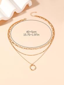 1 chiếc vòng cổ nhiều lớp phong cách Bohemian có mặt dây chuyền hình tròn bất đối xứng dành cho nữ - Vàng - Xem 5