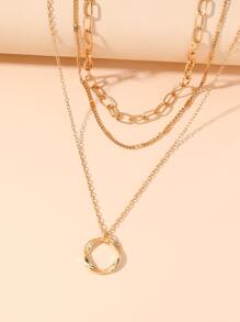 1 chiếc vòng cổ nhiều lớp phong cách Bohemian có mặt dây chuyền hình tròn bất đối xứng dành cho nữ - Vàng - Xem 4