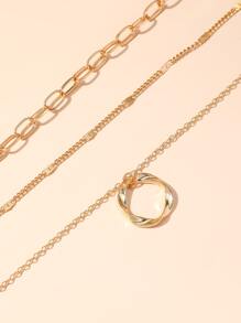 1 chiếc vòng cổ nhiều lớp phong cách Bohemian có mặt dây chuyền hình tròn bất đối xứng dành cho nữ - Vàng - Xem 3