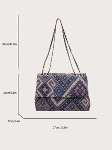 時尚、極簡、休閒、幾何圖案方形包中型蓋子適用於女孩、少女 - 彩色 - 查看 3