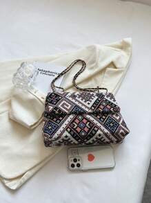 時尚、極簡、休閒、幾何圖案方形包中型蓋子適用於女孩、少女 - 彩色 - 查看 5