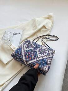 時尚、極簡、休閒、幾何圖案方形包中型蓋子適用於女孩、少女 - 彩色 - 查看 4