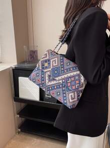 時尚、極簡、休閒、幾何圖案方形包中型蓋子適用於女孩、少女 - 彩色 - 查看 1