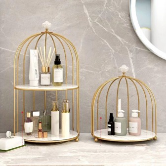 Birdcage Shaped Desktop Cosmetic Storage Box For Bathroom, Dressing Table, Household Storage With Handle