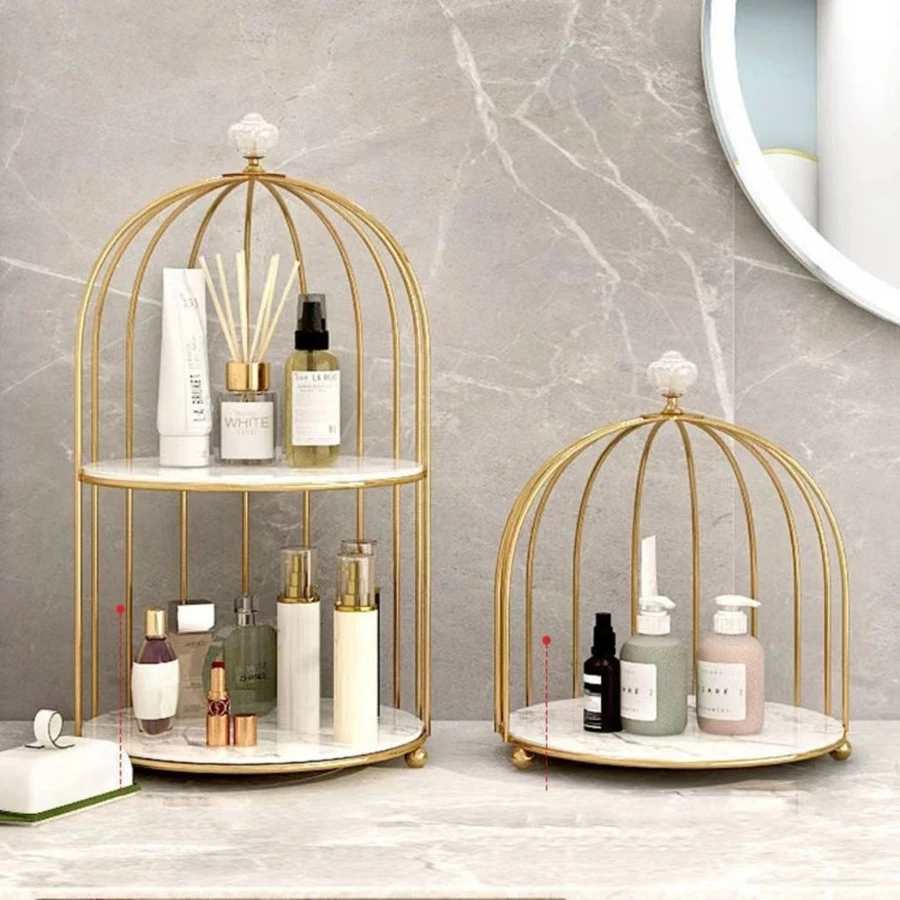 Birdcage Shaped Desktop Cosmetic Storage Box For Bathroom, Dressing Table, Household Storage With Handle - White - View 1