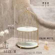 Birdcage Shaped Desktop Cosmetic Storage Box For Bathroom, Dressing Table, Household Storage With Handle - White - View 3