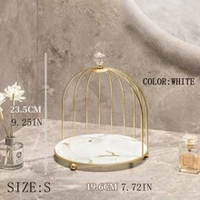 Birdcage Shaped Desktop Cosmetic Storage Box For Bathroom, Dressing Table, Household Storage With Handle - White - View 4