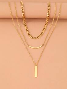 Aomogo 不銹鋼項鏈幾何長方形吊墜豎琴多層厚鏈街頭服飾哥特頸鏈女士珠寶飾品 - 金色 - 查看 2