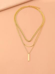 Aomogo 不銹鋼項鏈幾何長方形吊墜豎琴多層厚鏈街頭服飾哥特頸鏈女士珠寶飾品 - 金色 - 查看 4