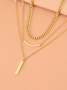 Aomogo 不銹鋼項鏈幾何長方形吊墜豎琴多層厚鏈街頭服飾哥特頸鏈女士珠寶飾品 - 金色 - 查看 3