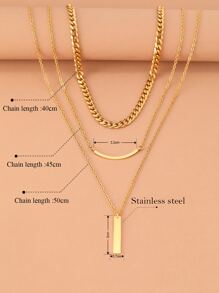 Aomogo 不銹鋼項鏈幾何長方形吊墜豎琴多層厚鏈街頭服飾哥特頸鏈女士珠寶飾品 - 金色 - 查看 5