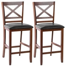 Set Of 2/4 Bar Stools 25'' Counter Height Chairs W/ PU Leather Seat - 棕色 - 查看 1