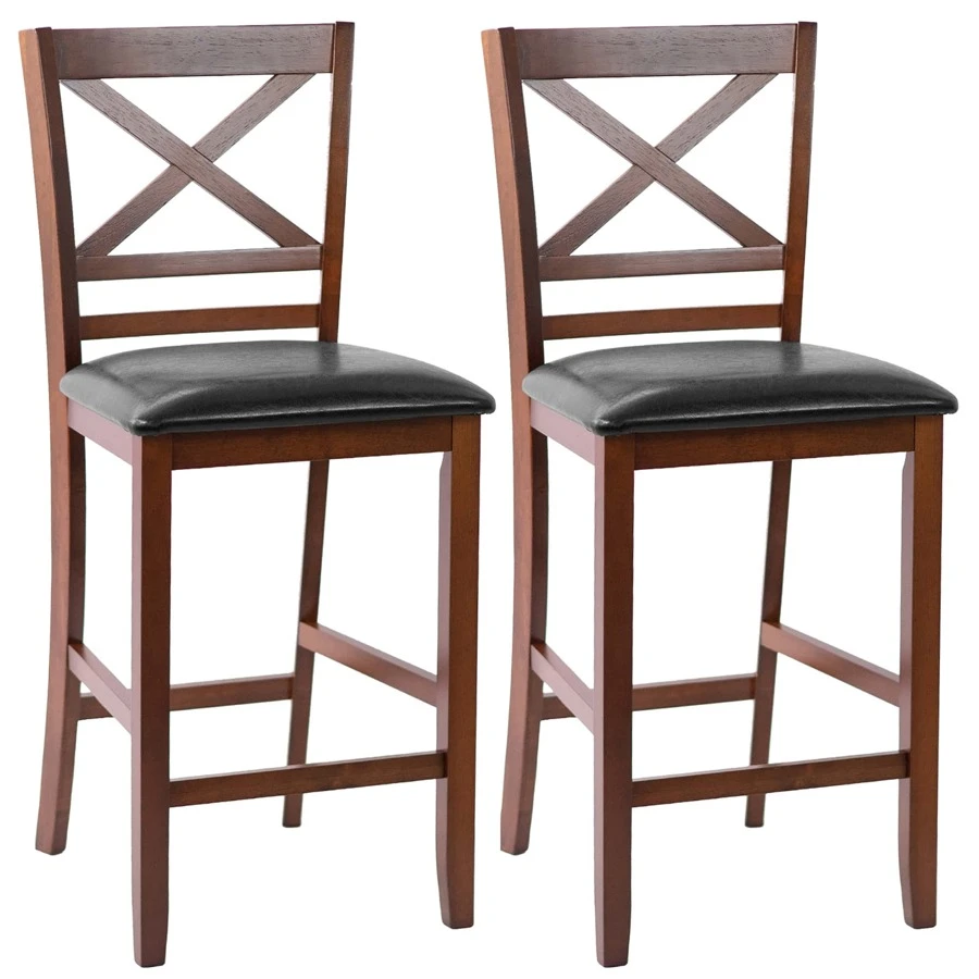 Set Of 2/4 Bar Stools 25'' Counter Height Chairs W/ PU Leather Seat - 棕色 - 查看 1