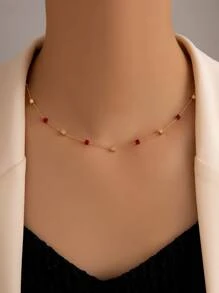 imoli 1入組簡約風方形合金項鏈,女士派對禮物 - 紅色 - 查看 2