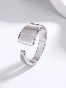 1 chiếc nhẫn bóng mở rộng hình dạng bất đối xứng đơn giản với thiết kế thời trang và cá nhân hóa - Bạc - Xem 2