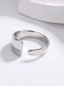 1 chiếc nhẫn bóng mở rộng hình dạng bất đối xứng đơn giản với thiết kế thời trang và cá nhân hóa - Bạc - Xem 3