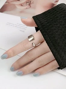 1 chiếc nhẫn bóng mở rộng hình dạng bất đối xứng đơn giản với thiết kế thời trang và cá nhân hóa - Bạc - Xem 1