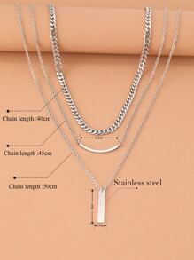 Aomogo 不鏽鋼項鍊，幾何矩形吊墜項圈多層厚鏈，街頭時尚哥德風女士項鍊飾品 - 銀色 - 查看 5