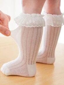 1 đôi tất viền ren viền ren trắng cho bé gái mặc váy công chúa - trắng - Xem 4