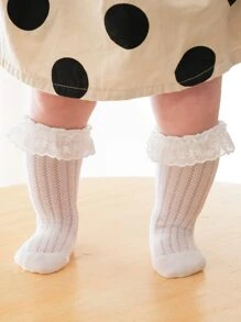 1 đôi tất viền ren viền ren trắng cho bé gái mặc váy công chúa - trắng - Xem 1
