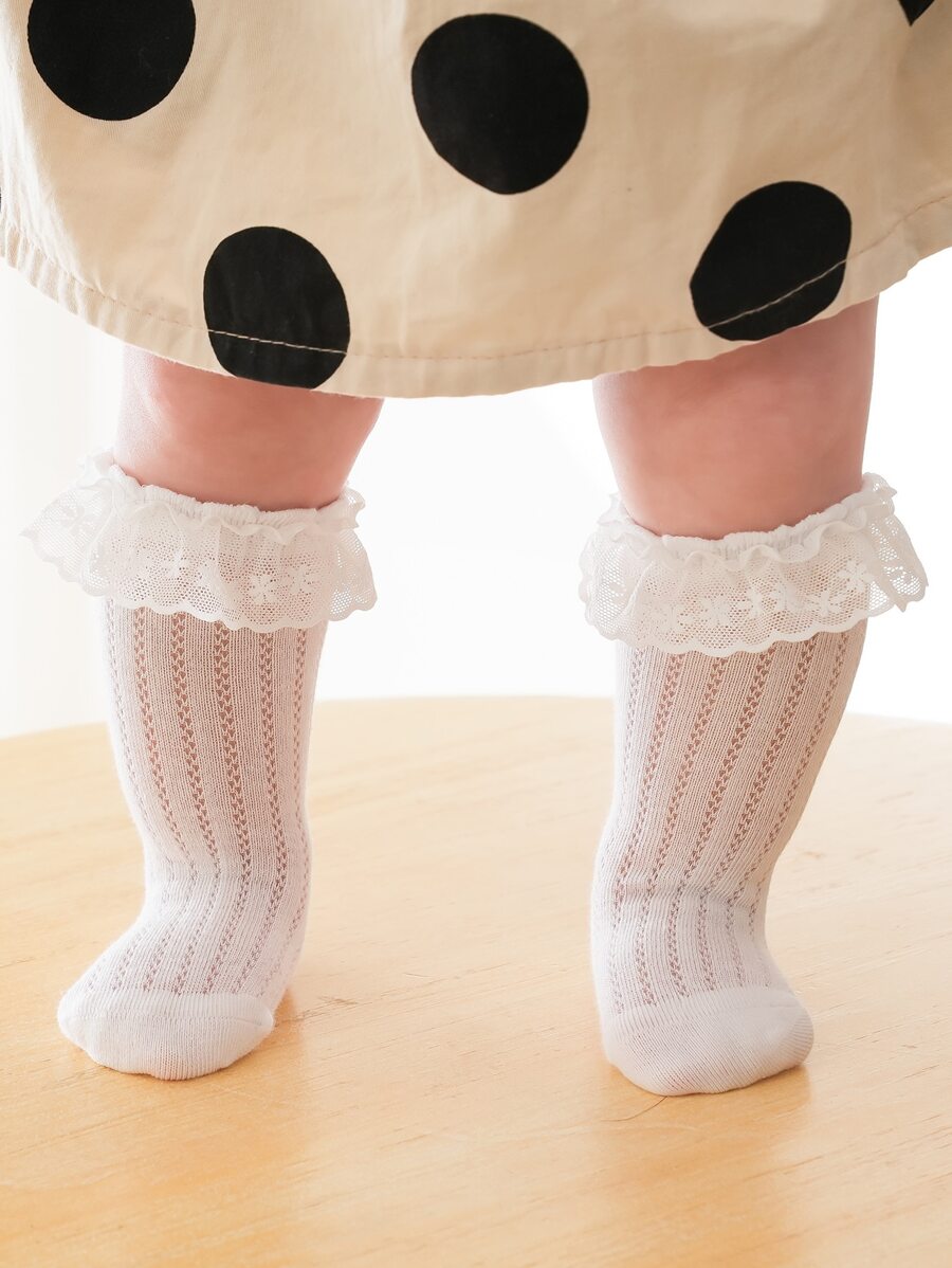 1 đôi tất viền ren viền ren trắng cho bé gái mặc váy công chúa - trắng - Xem 1