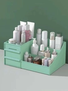 1 件带抽屉的多隔层双层化妆品收纳盒 - 化妆品架、口红、刷子、乳液、眼影、指甲油和珠宝的梳妆台收纳盒 - 綠色 - 查看 2