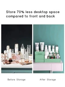 1 件带抽屉的多隔层双层化妆品收纳盒 - 化妆品架、口红、刷子、乳液、眼影、指甲油和珠宝的梳妆台收纳盒 - 綠色 - 查看 3