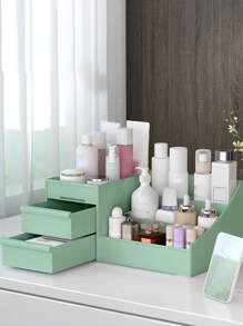 1 件带抽屉的多隔层双层化妆品收纳盒 - 化妆品架、口红、刷子、乳液、眼影、指甲油和珠宝的梳妆台收纳盒 - 綠色 - 查看 5