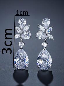 1對2入組精緻創意水滴花瓣銅鑲嵌方晶鋯石耳環女耳環