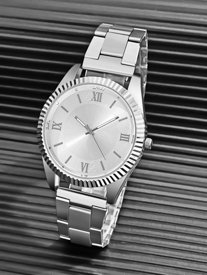 1 pieza Reloj de pulsera de cuarzo con correa de acero para hombre, regalo de negocios, correa no ajustable