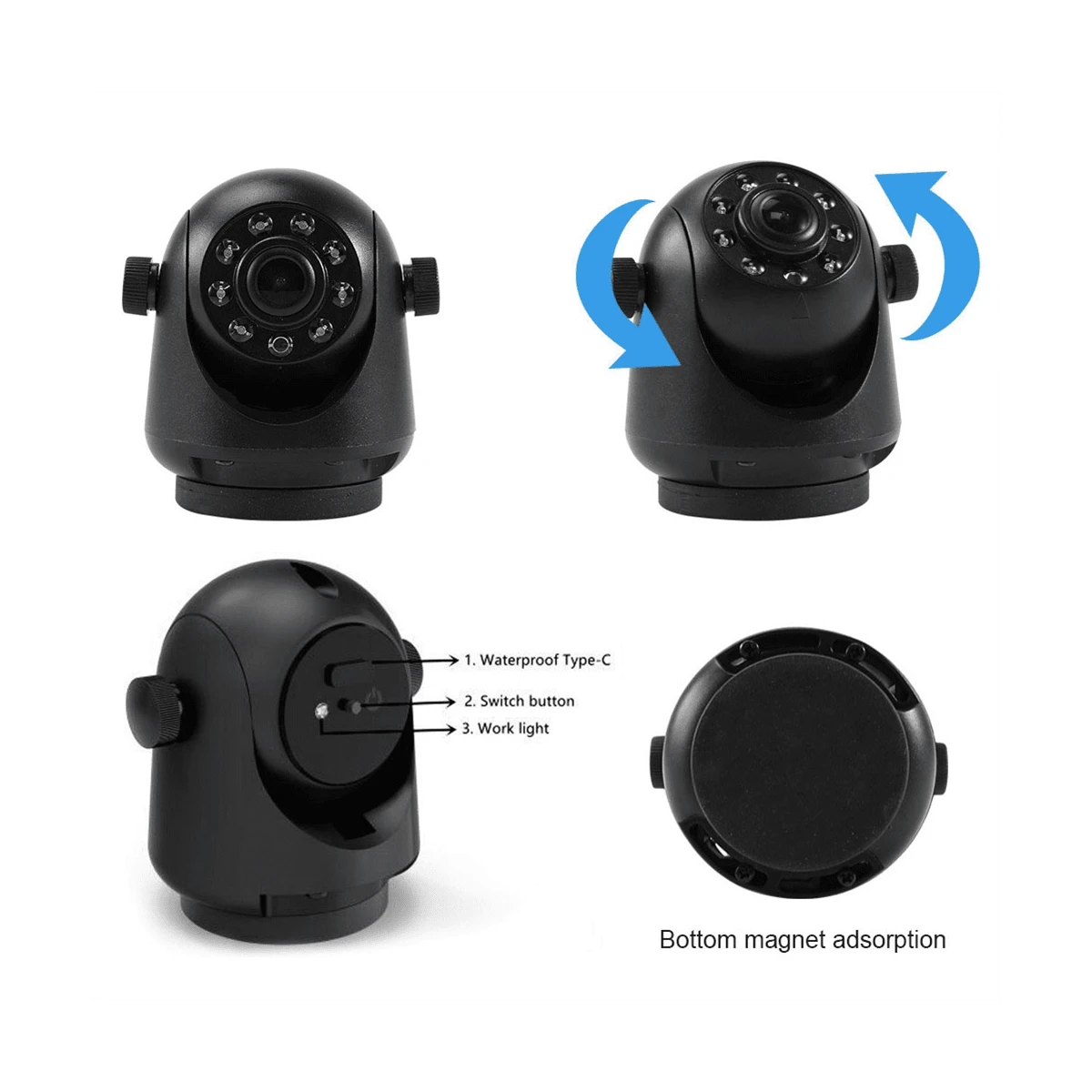 Wireless Car Backup Camera WiFi Reversing Camera Work with Phone for Bus RV Trailer Excavator Rear View Camera Dashcam - Black - View 1