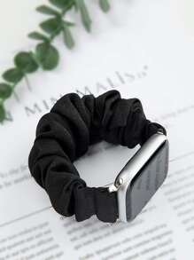 1pc Unisex Black Hair Scrunchie Strap Compatible With Apple Watch Band 49/45/44/42/41/40/38mm - Black - View 2