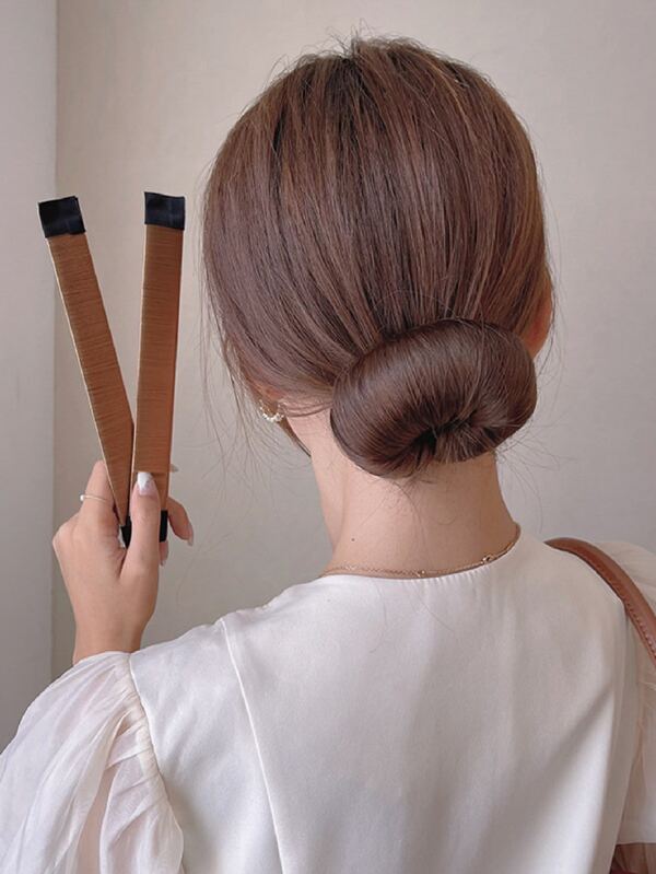 1pc Women's Light Brown Hair Bun Maker & Hairpin With Flower Design For Fixing And Adding Volume To Hairstyle Casual