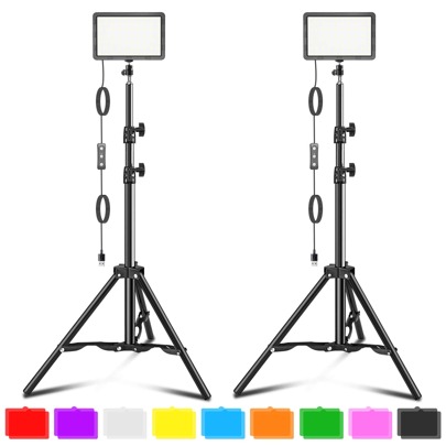 LED Studio Lighting, Photography Video Lighting Kit For Streaming/Desktop/Low-Angle Shooting/Conference/Portrait W/70 Lamp Beads/Adjustable Tripod Stand/Color Filters-Upgraded Version