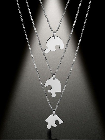 3入組/套女士不銹鋼心形拼圖吊墜項鍊,首飾類生日友誼禮品