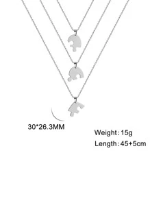 3入組/套女士不銹鋼心形拼圖吊墜項鍊,首飾類生日友誼禮品 - 銀色 - 查看 3