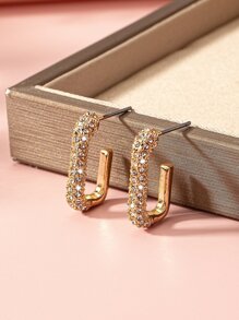 時尚豪華閃亮水鑽方形設計耳環