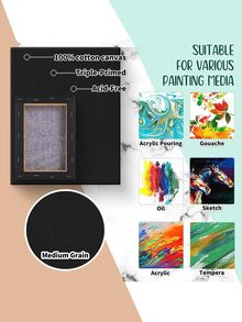 4pcs Đối với Bức tranh , Nhiều gói Của 4 , 6 X 8 , 8 X 10 , 10 X 12 , 12 X 16 Inch - 1 Của Mỗi , Trống Đen tranh sơn dầu , Kéo dài tranh sơn dầu , 8 OZ , Nghệ thuật Quân nhu Đối với Người lớn , Đối với Acrylic Trút xuống Và Dầu - màu đen - Xem 2