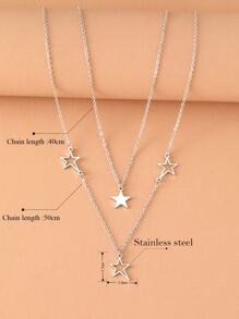 Aomogo 不銹鋼項鍊，新款流行星星吊墜層鏈Y2K頸圈韓國時尚項鍊女士珠寶 - 銀色 - 查看 5
