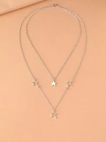 Aomogo 不銹鋼項鍊，新款流行星星吊墜層鏈Y2K頸圈韓國時尚項鍊女士珠寶 - 銀色 - 查看 4
