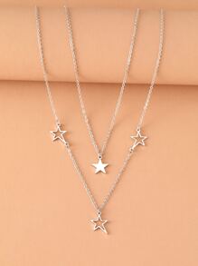 Aomogo 不銹鋼項鍊，新款流行星星吊墜層鏈Y2K頸圈韓國時尚項鍊女士珠寶 - 銀色 - 查看 1