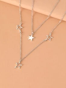 Aomogo 不銹鋼項鍊，新款流行星星吊墜層鏈Y2K頸圈韓國時尚項鍊女士珠寶 - 銀色 - 查看 3